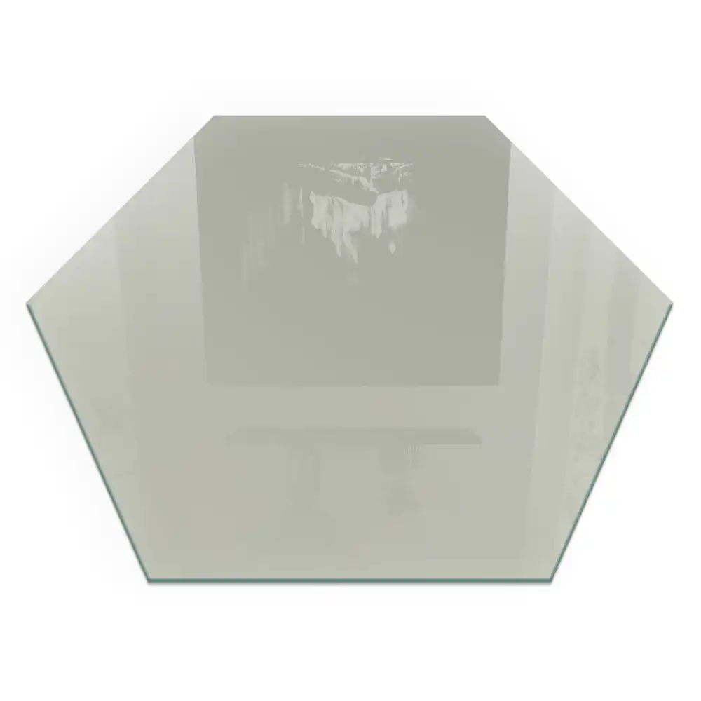 Plaque de sol hexagonale en verre trempé gris-vert pour poêle