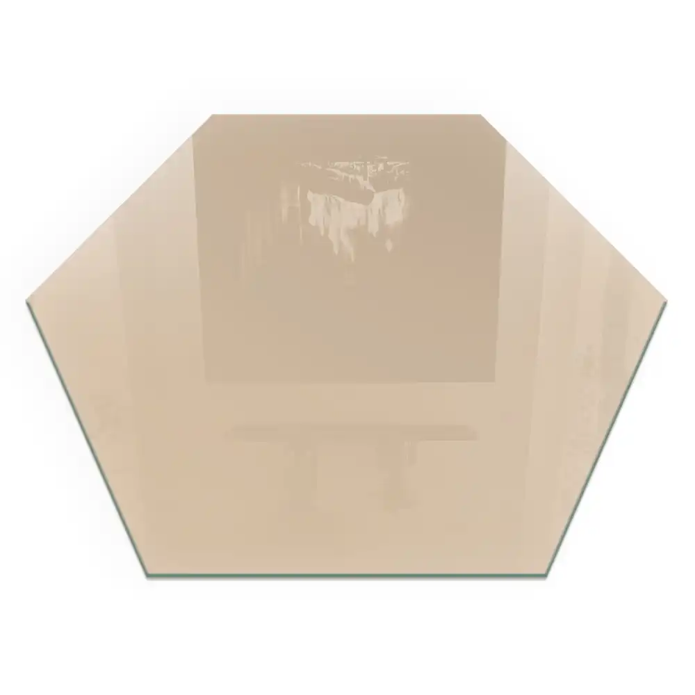 Plaque de sol pour cheminée hexagonale en verre trempé beige
