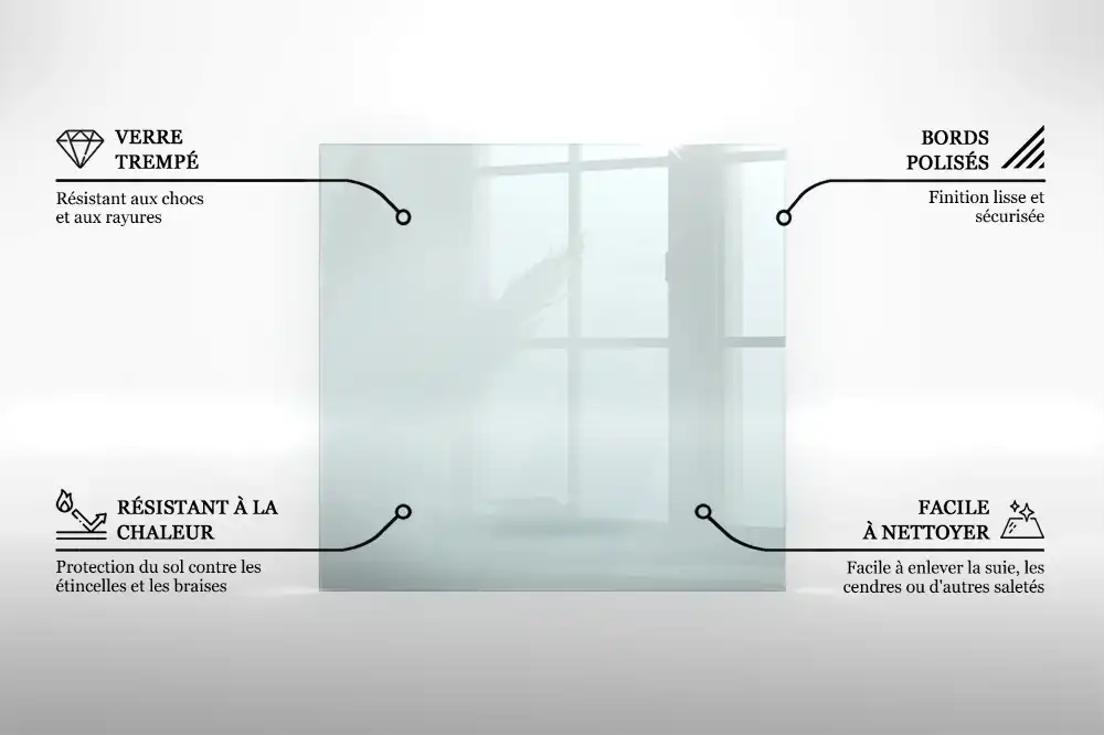 Plaque de protection pour poêle en verre transparent