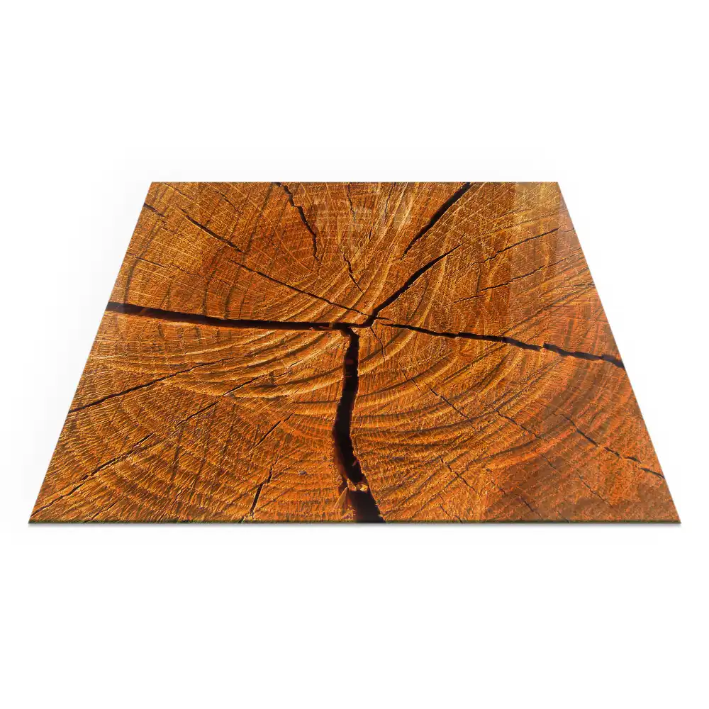 Plaque de protection carrée en verre pour cheminée motif bois en coupe transversale