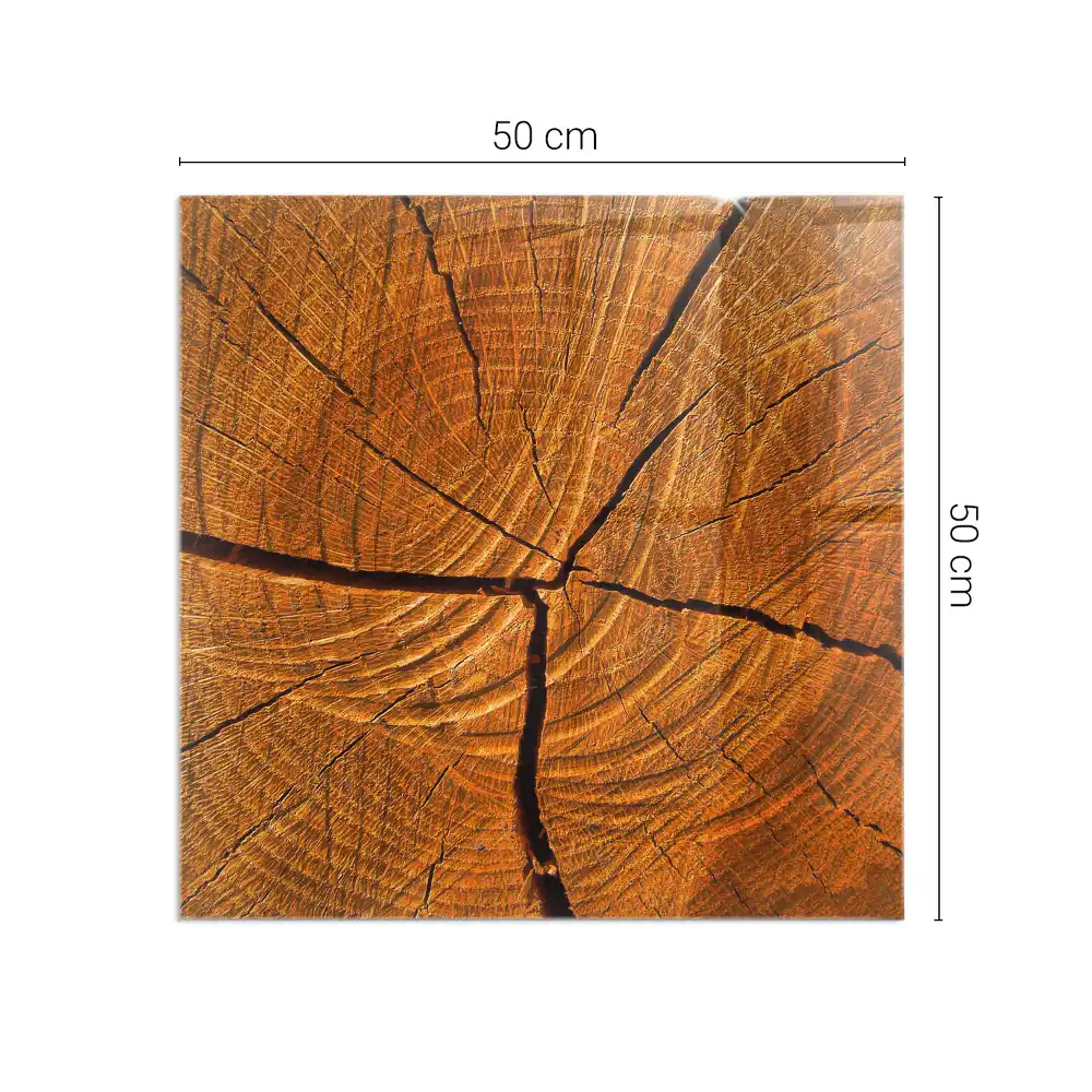 Plaque de protection carrée en verre pour cheminée motif bois en coupe transversale