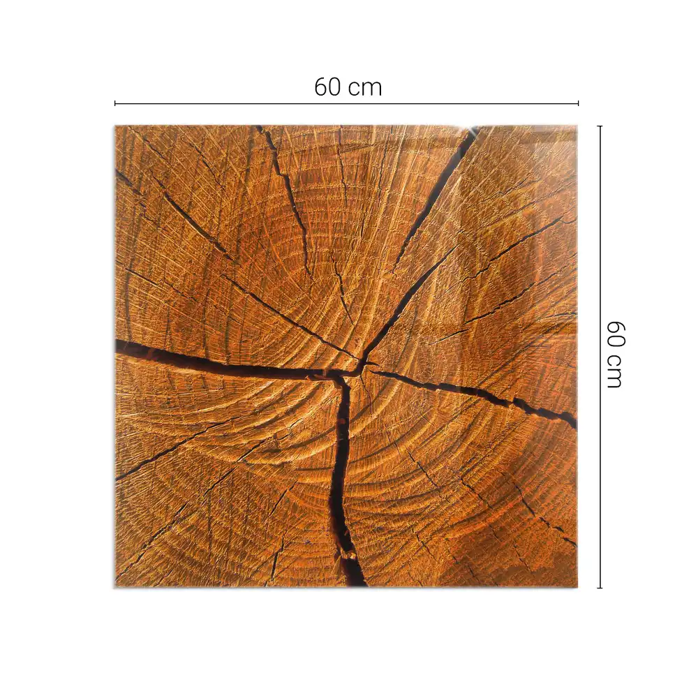 Plaque de protection carrée en verre pour cheminée motif bois en coupe transversale