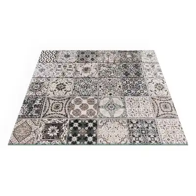 Plaque de protection carrée en verre pour cheminée avec motifs de carreaux décoratifs