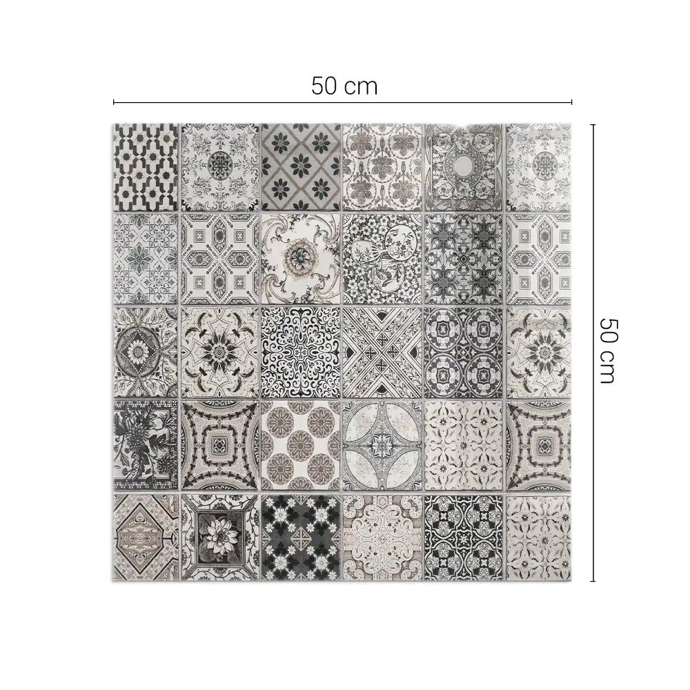 Plaque de protection carrée en verre pour cheminée avec motifs de carreaux décoratifs