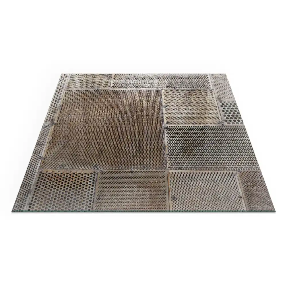 Plaque de sol carrée pour cheminée avec motif feuille perforée