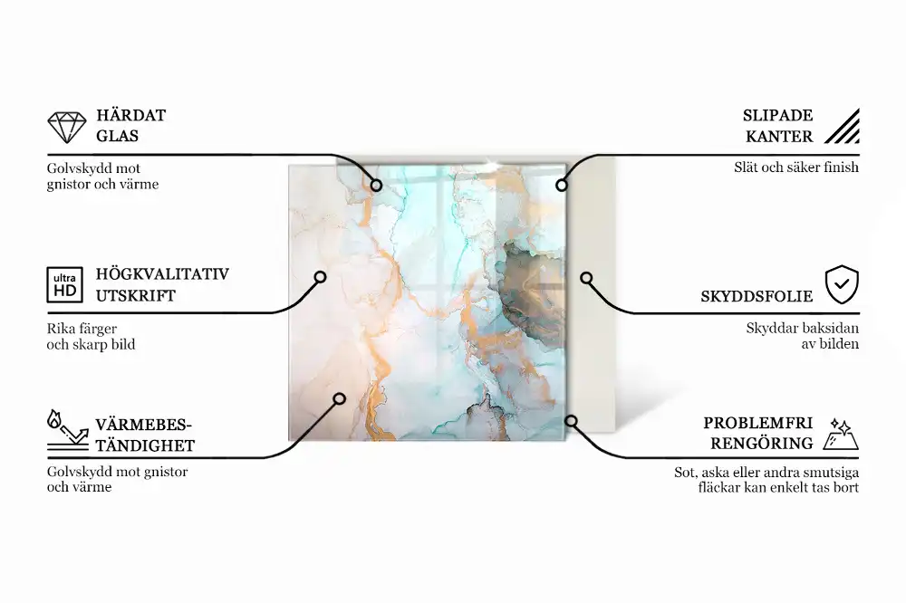 Plaque de protection carrée en verre pour cheminée motif marbre naturel