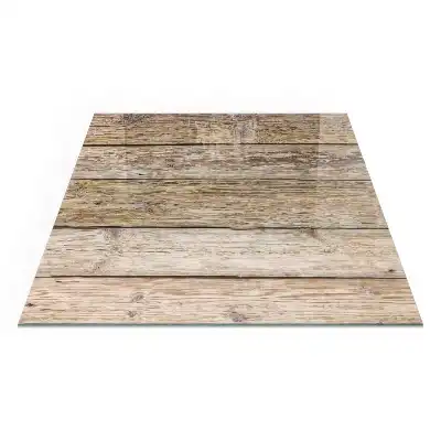 Plaque de protection pour cheminée en verre carré motif texture bois