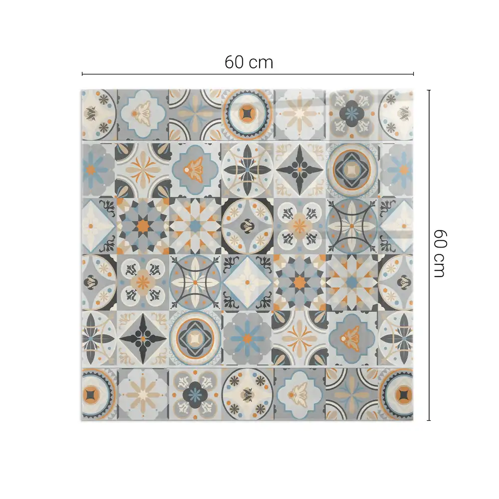 Plaque de sol carrée pour cheminée avec motifs mosaïque