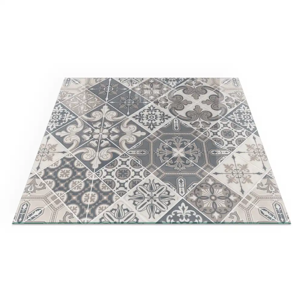 Plaque de protection carrée pour cheminée avec motif mosaïque décoratif