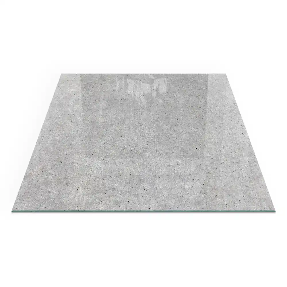 Plaque de protection carrée en verre pour cheminée motif béton brut