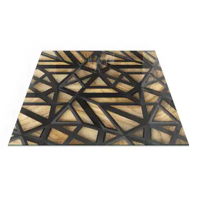 Plaque de protection carrée pour cheminée avec motif géométrique et bois