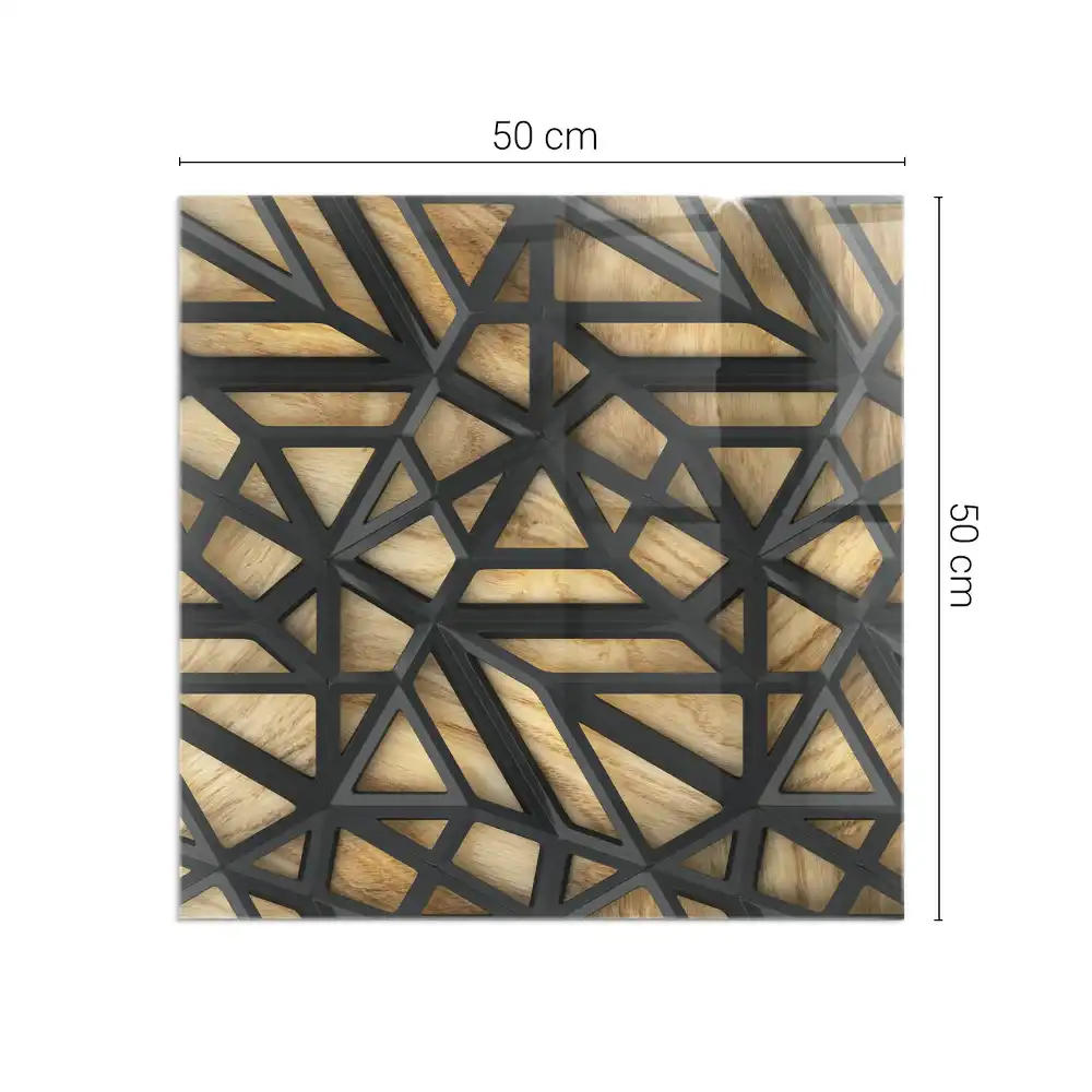 Plaque de protection carrée pour cheminée avec motif géométrique et bois