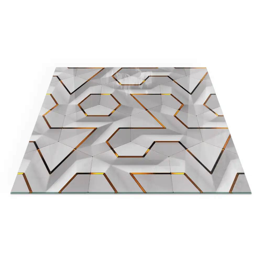 Plaque de protection carrée en verre pour cheminée motif géométrique 3D