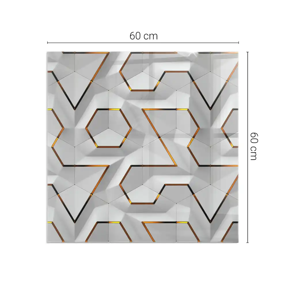 Plaque de protection carrée en verre pour cheminée motif géométrique 3D
