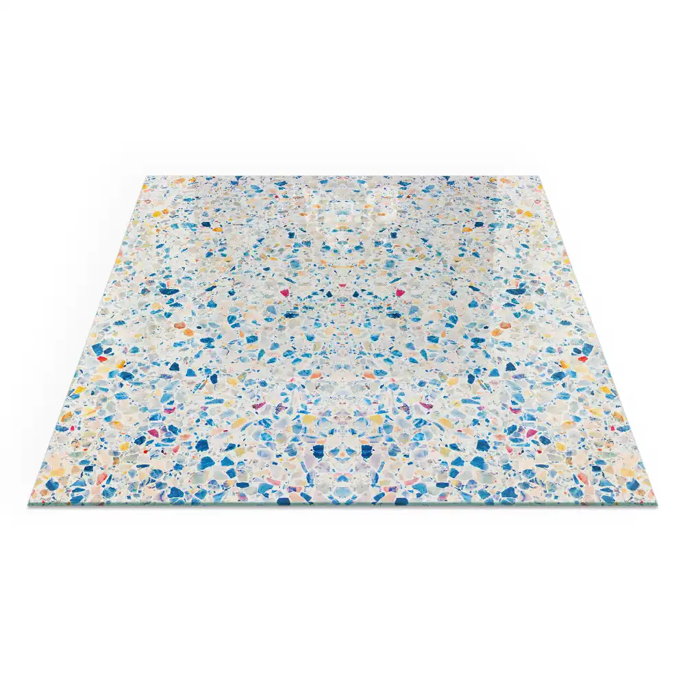 Plaque de sol carrée pour cheminée avec motif abstrait