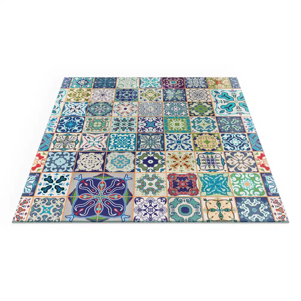 Plaque de protection carrée pour cheminée avec motifs de mosaïque sur carreaux
