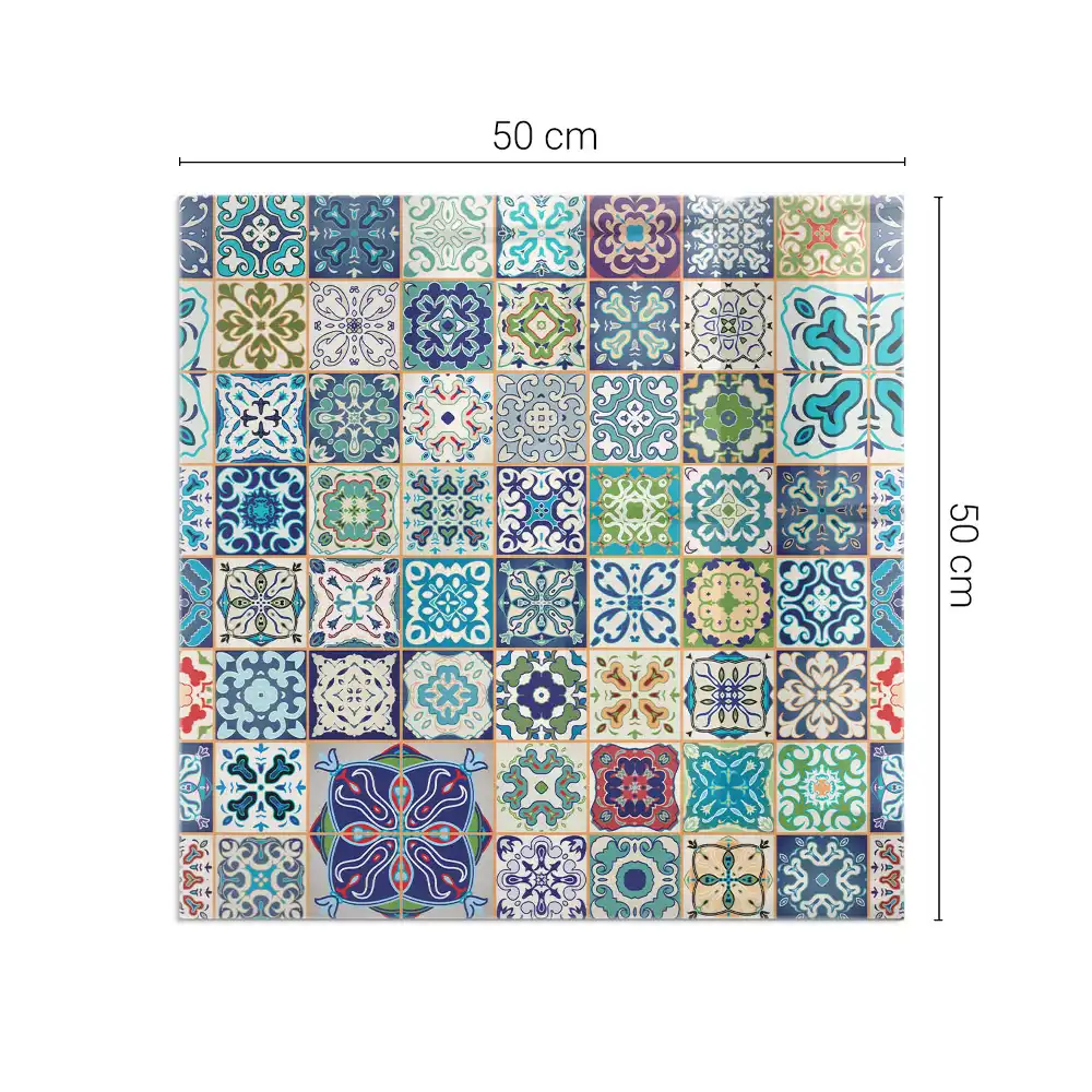 Plaque de protection carrée pour cheminée avec motifs de mosaïque sur carreaux