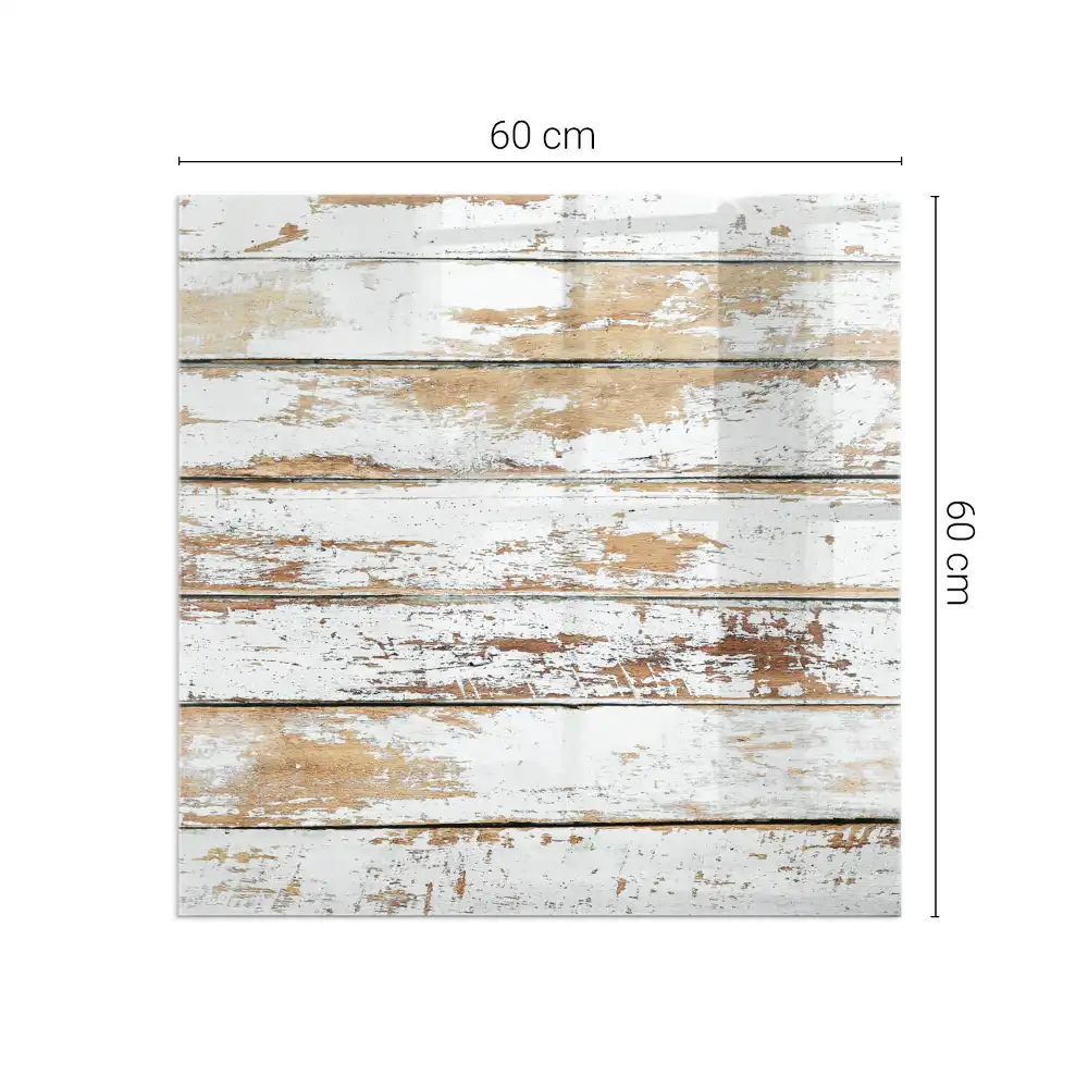 Plaque de protection en verre carré pour cheminée motif planche de bois endommagée