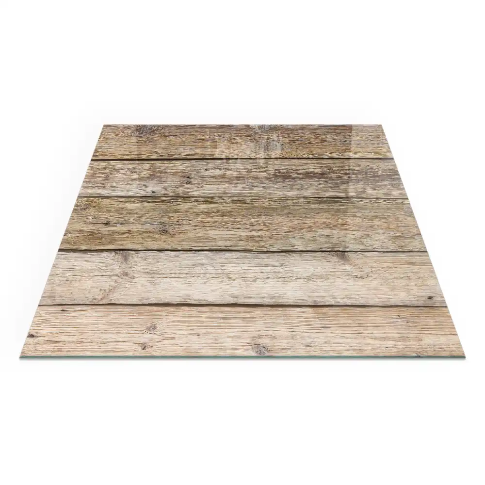 Plaque de protection carrée en verre pour cheminée motif planches en bois naturel