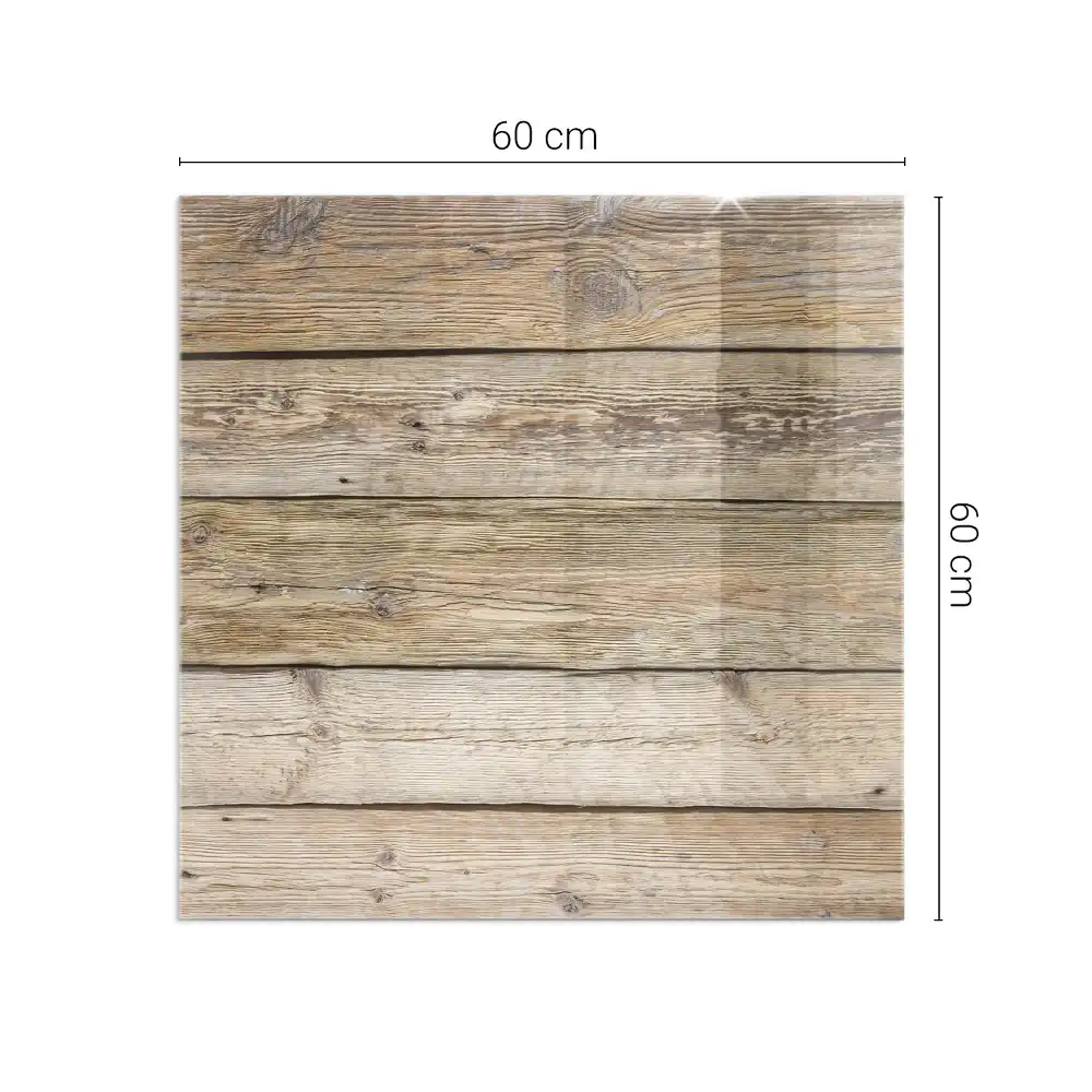 Plaque de protection carrée en verre pour cheminée motif planches en bois naturel