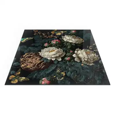 Plaque de sol carrée pour cheminée avec motif floral et papillons