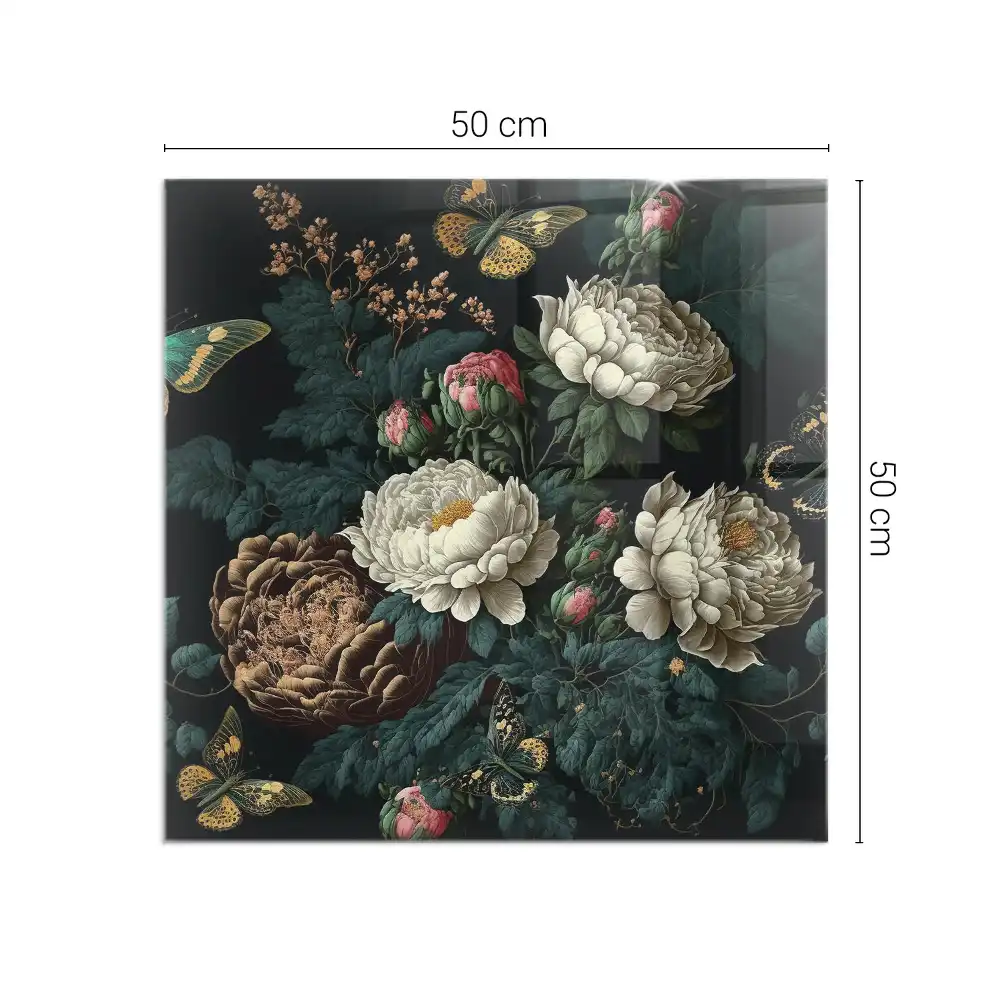 Plaque de sol carrée pour cheminée avec motif floral et papillons