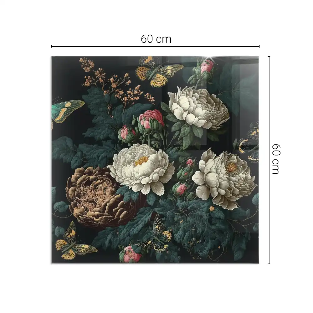 Plaque de sol carrée pour cheminée avec motif floral et papillons