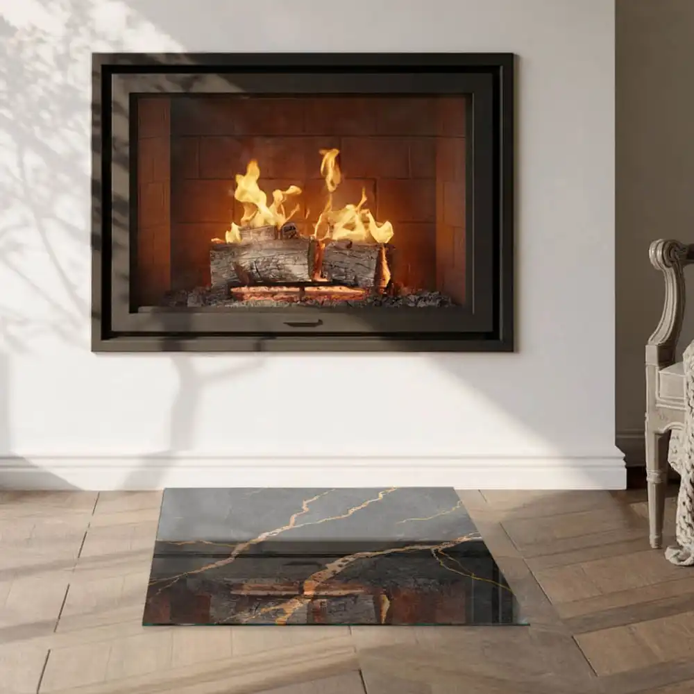 Plaque de sol carrée pour cheminée en marbre à motif veiné élégant