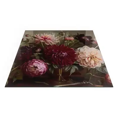 Plaque de protection carrée en verre pour cheminée motif bouquet de fleurs