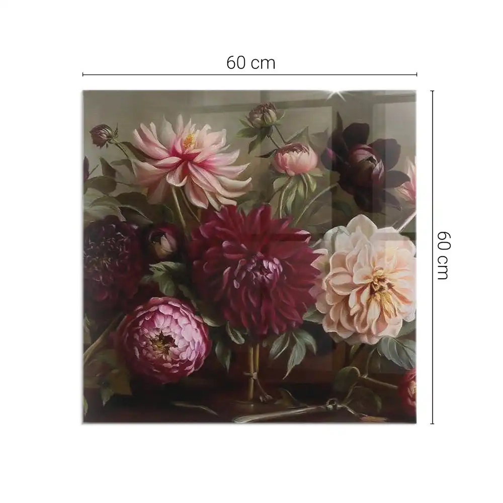 Plaque de protection carrée en verre pour cheminée motif bouquet de fleurs