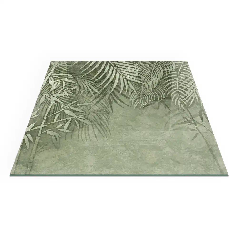 Plaque de sol carrée pour cheminée avec motif de feuilles tropicales