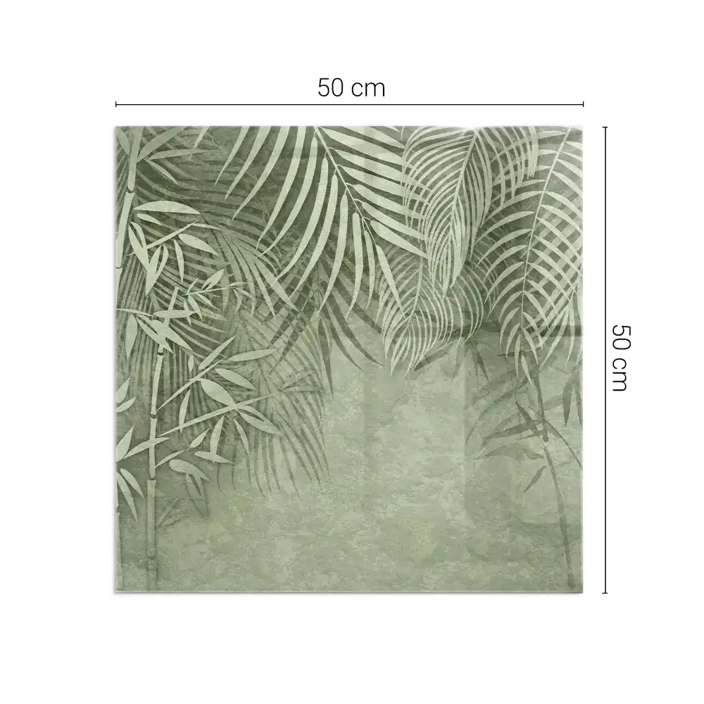 Plaque de sol carrée pour cheminée avec motif de feuilles tropicales