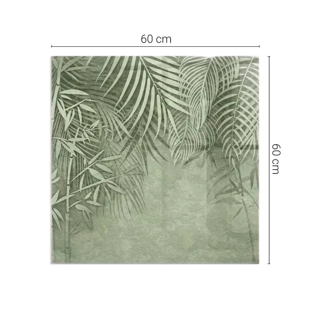 Plaque de sol carrée pour cheminée avec motif de feuilles tropicales