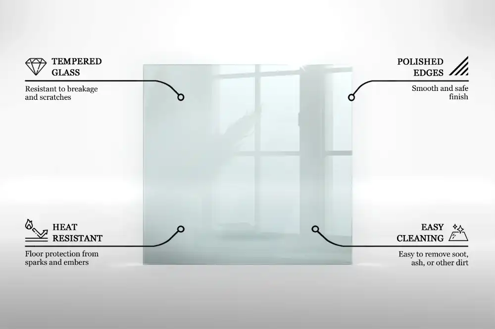 Plaque de sol de protection en verre transparent pour poêle