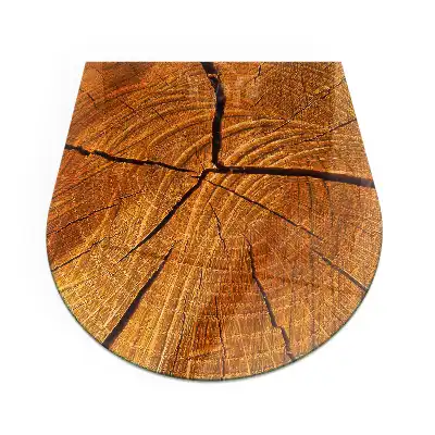 Plaque de sol semi-ovale en verre trempé pour cheminée motif grain de bois