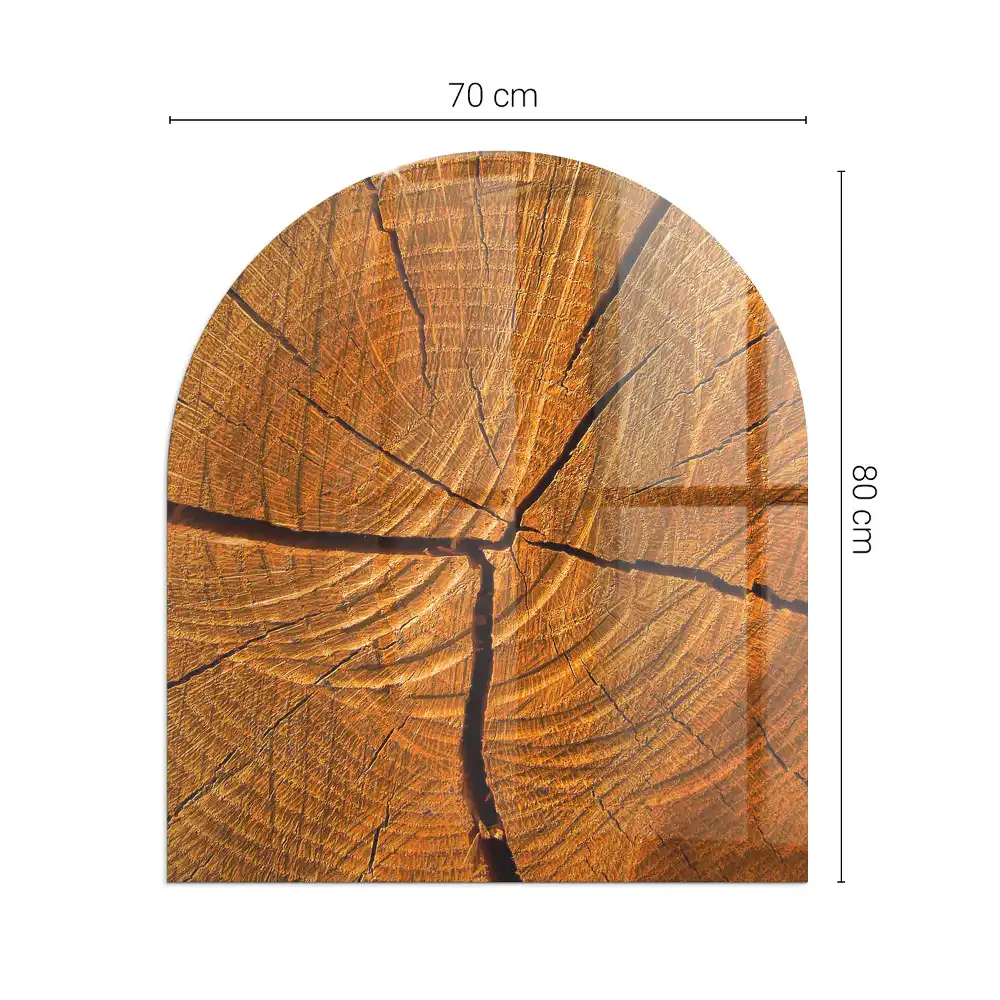 Plaque de sol semi-ovale en verre trempé pour cheminée motif grain de bois