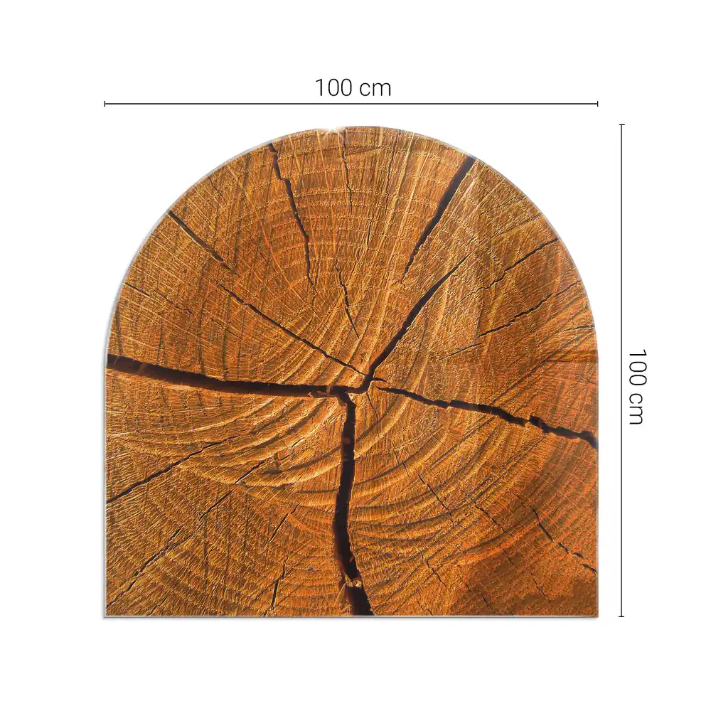 Plaque de sol semi-ovale en verre trempé pour cheminée motif grain de bois