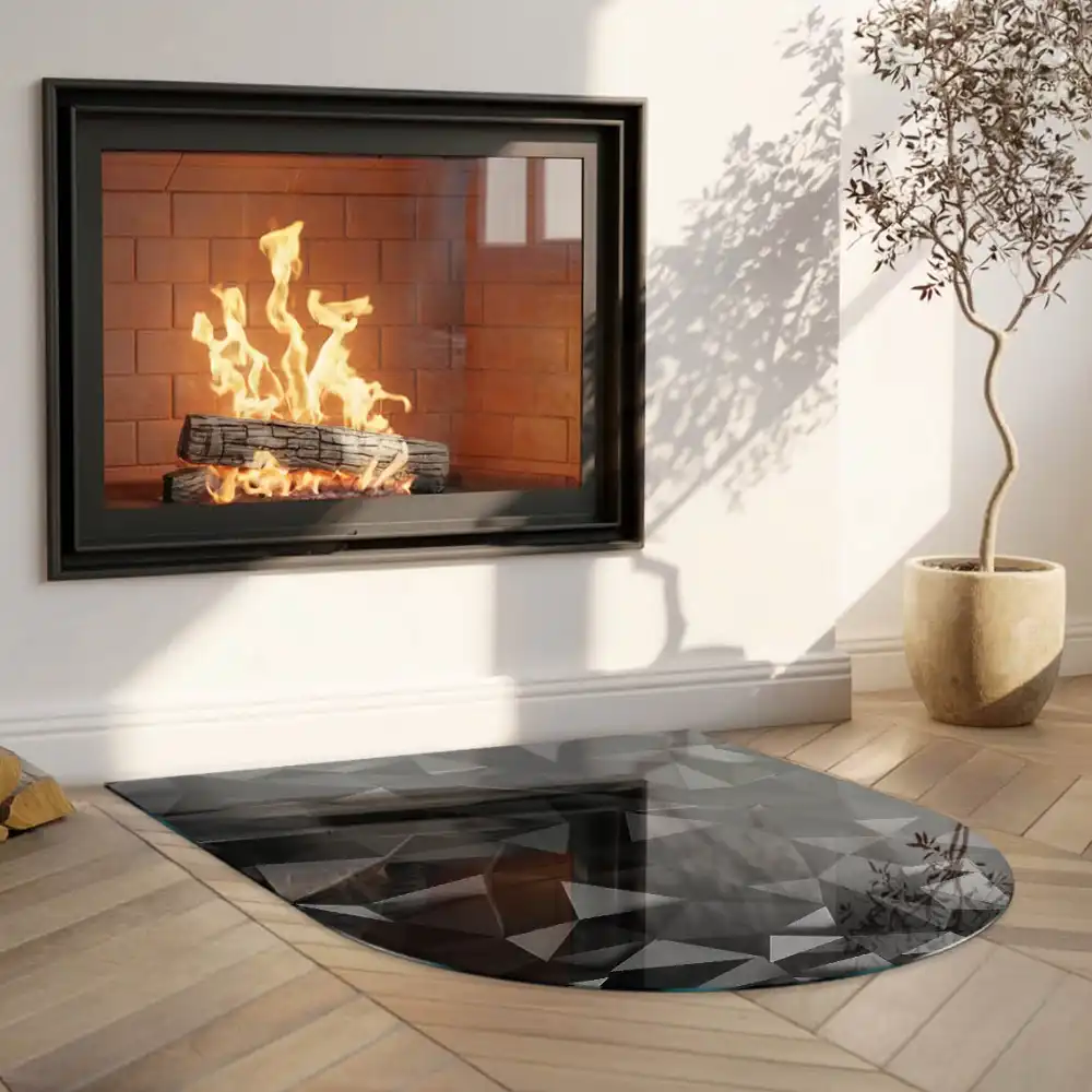 Plaque de sol pour cheminée forme semi-ovale avec motif géométrique tridimensionnel