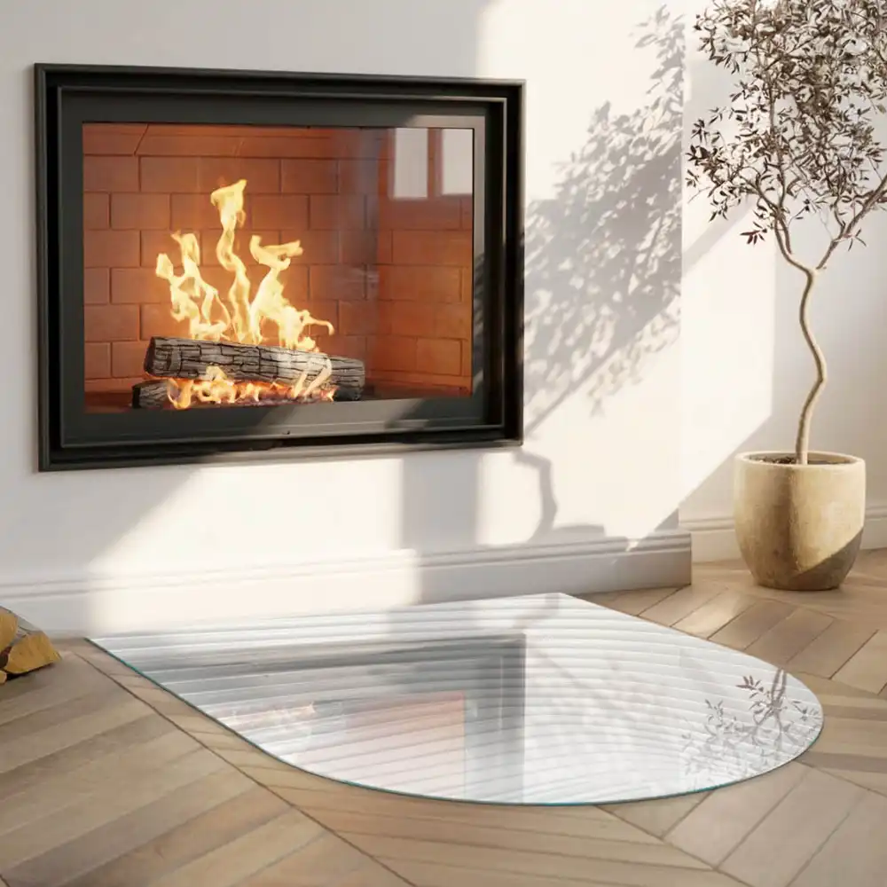 Plaque de protection semi-ovale en verre trempé pour poêle avec motif de vagues