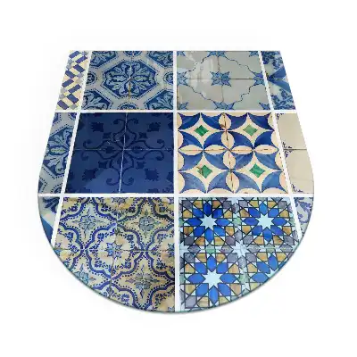 Plaque de protection semi-ovale en verre pour poêle à bois avec motifs de carreaux de céramique