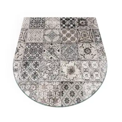 Plaque de sol semi-ovale en verre pour cheminée avec motifs de carreaux décoratifs