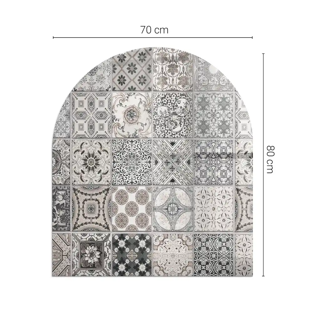 Plaque de sol semi-ovale en verre pour cheminée avec motifs de carreaux décoratifs