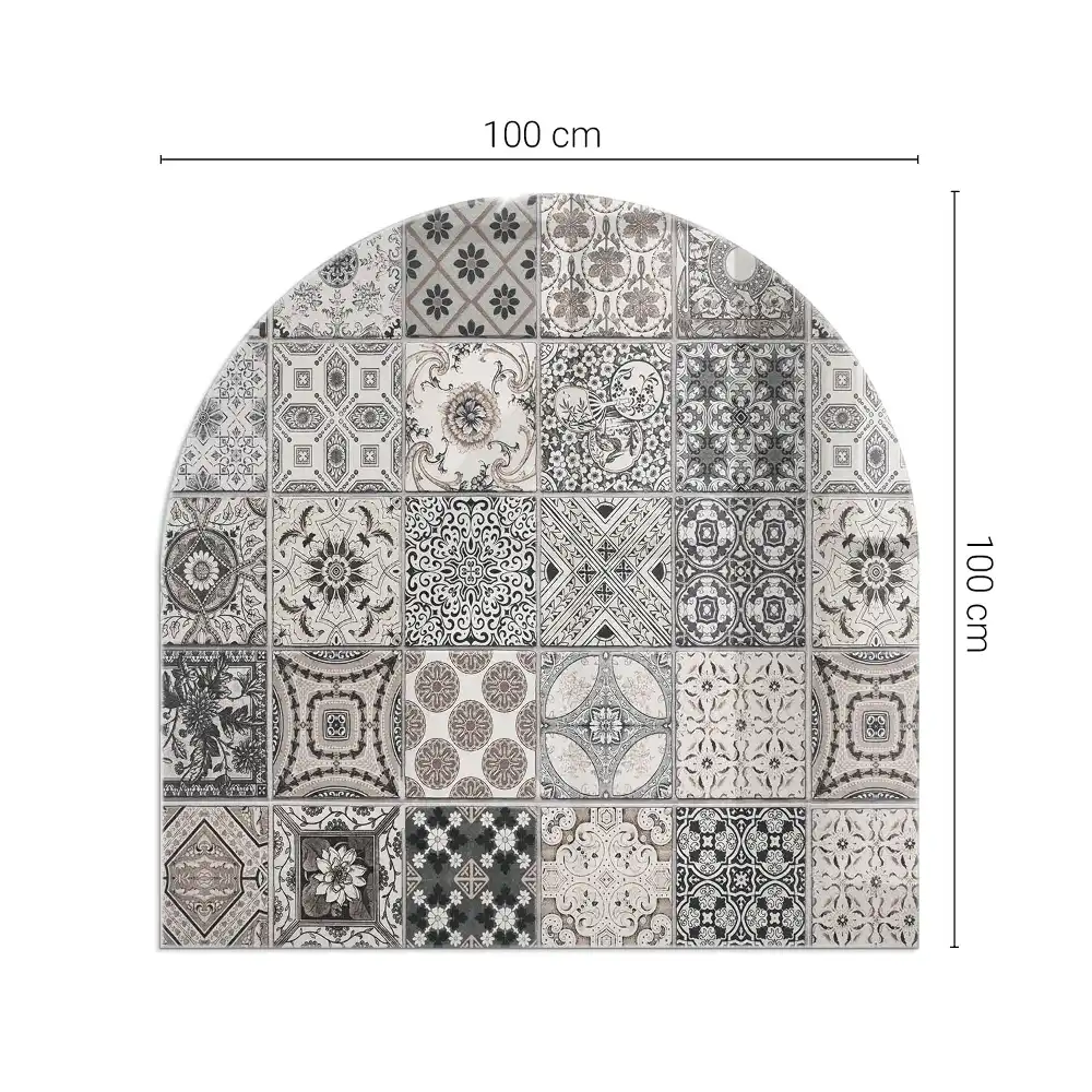 Plaque de sol semi-ovale en verre pour cheminée avec motifs de carreaux décoratifs