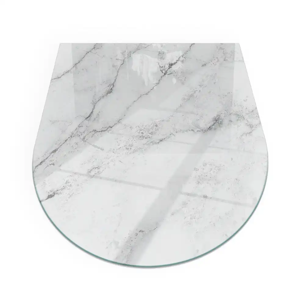 Plaque de sol semi-ovale en verre trempé avec motif marbré pour cheminée