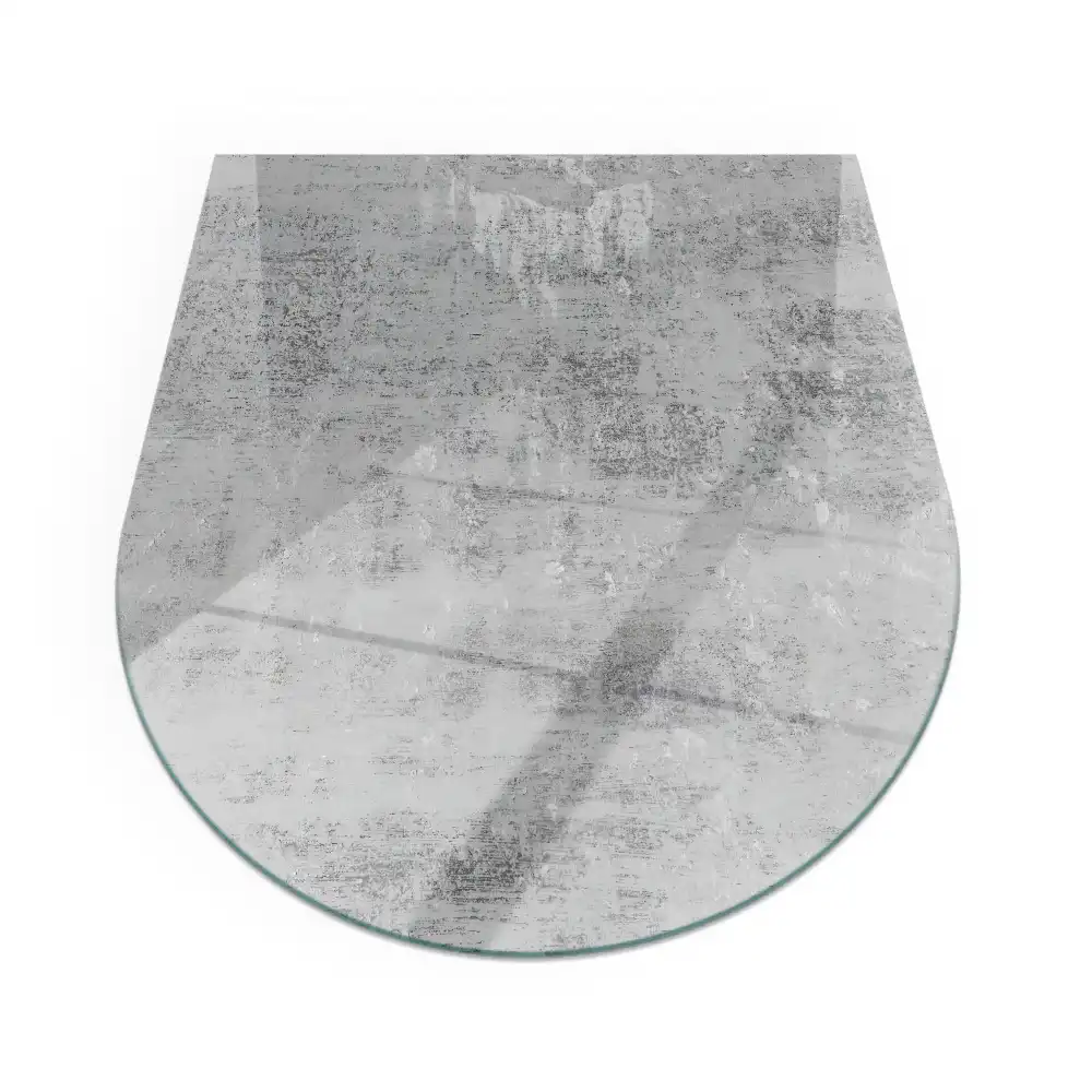 Plaque de protection en verre trempé semi-ovale pour poêle cheminée avec texture abstraite
