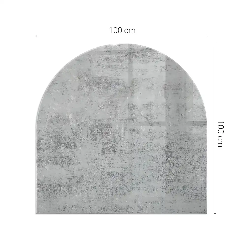 Plaque de protection en verre trempé semi-ovale pour poêle cheminée avec texture abstraite