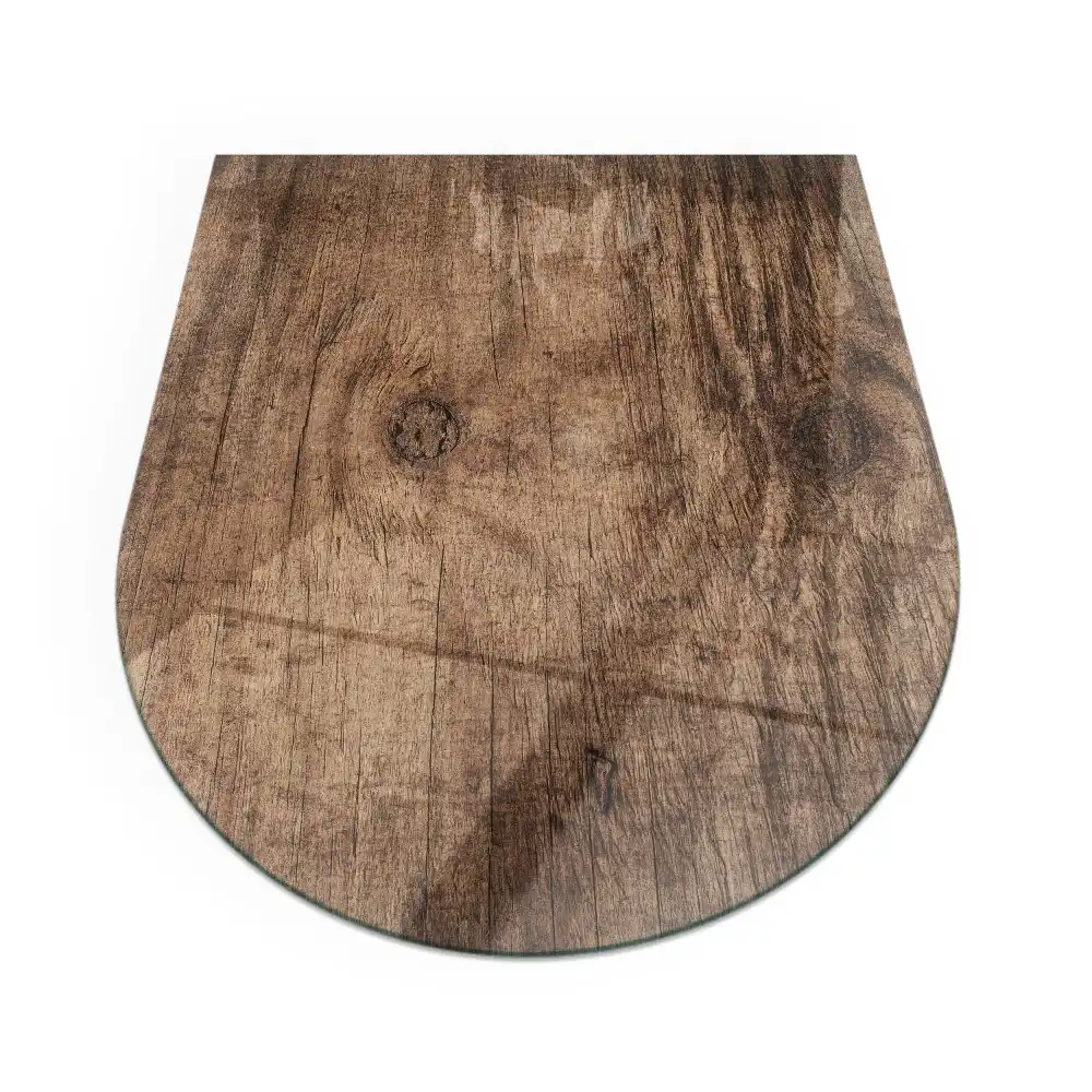 Plaque de protection en verre trempé semi-ovale pour poêle à bois décor bois naturel