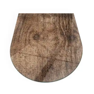 Plaque de protection en verre trempé semi-ovale pour poêle à bois décor bois naturel
