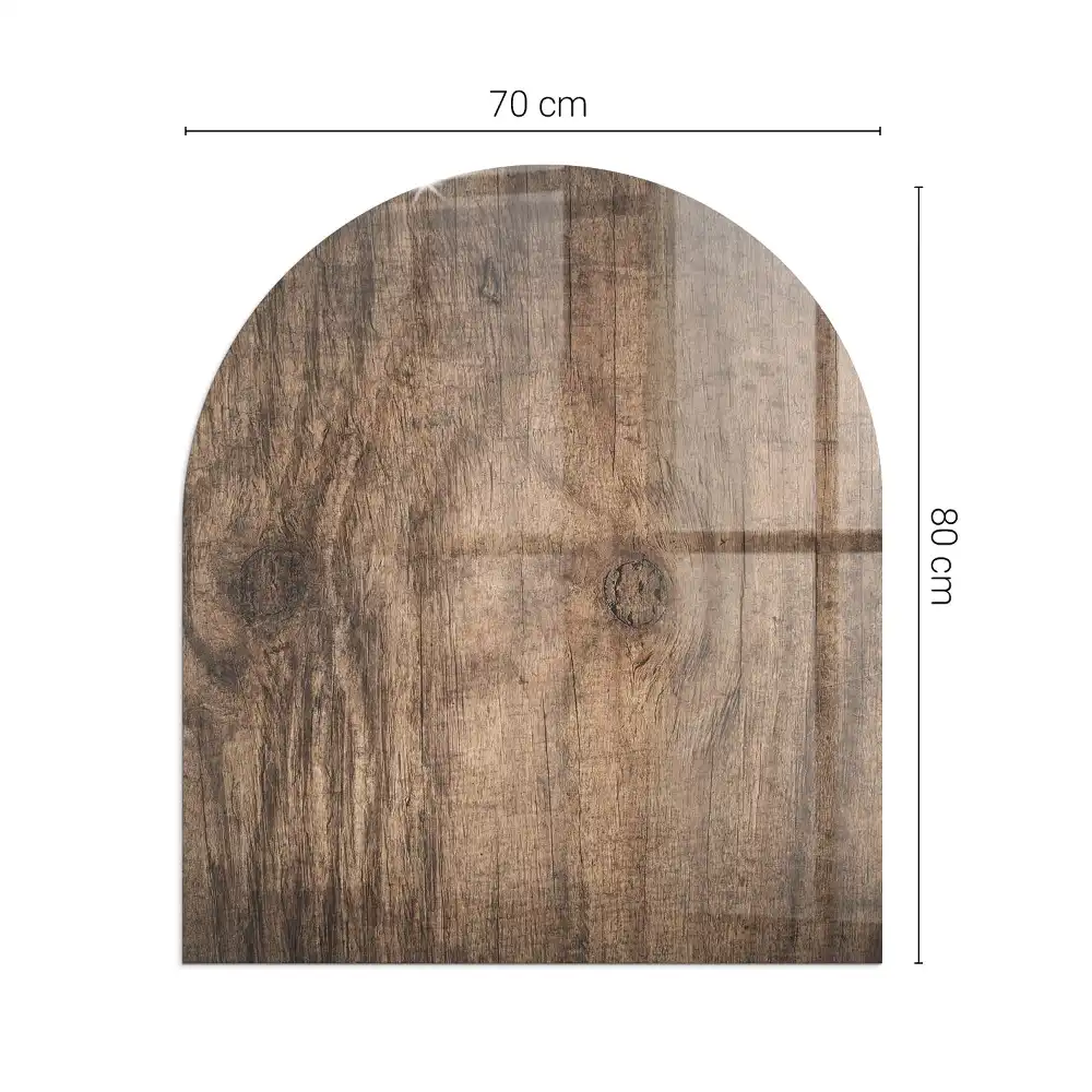 Plaque de protection en verre trempé semi-ovale pour poêle à bois décor bois naturel