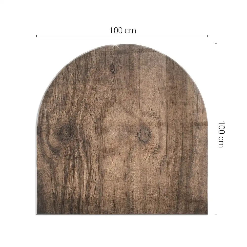 Plaque de protection en verre trempé semi-ovale pour poêle à bois décor bois naturel